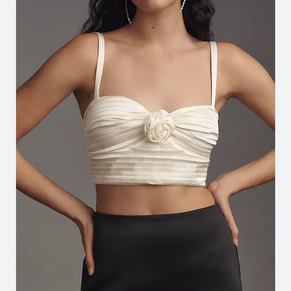 Anthropologie Ivory Pleated Rosette Bustier Size Large Adjustable Back & Straps - Picture 3 of 9